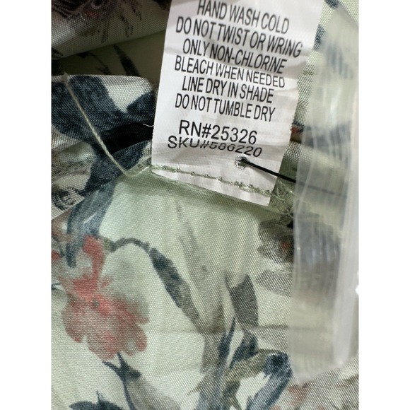 World Market Blouse L/XL Mint Green Peacock Bird Floral Pleated 3/4 Sleeve - Picture 4 of 8